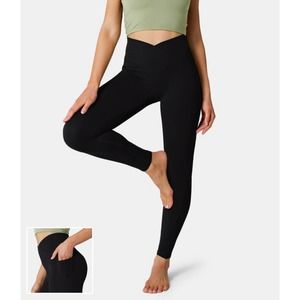 Halara Cloudful Crossover Pocket Plain Black Leggings Size XL NWT